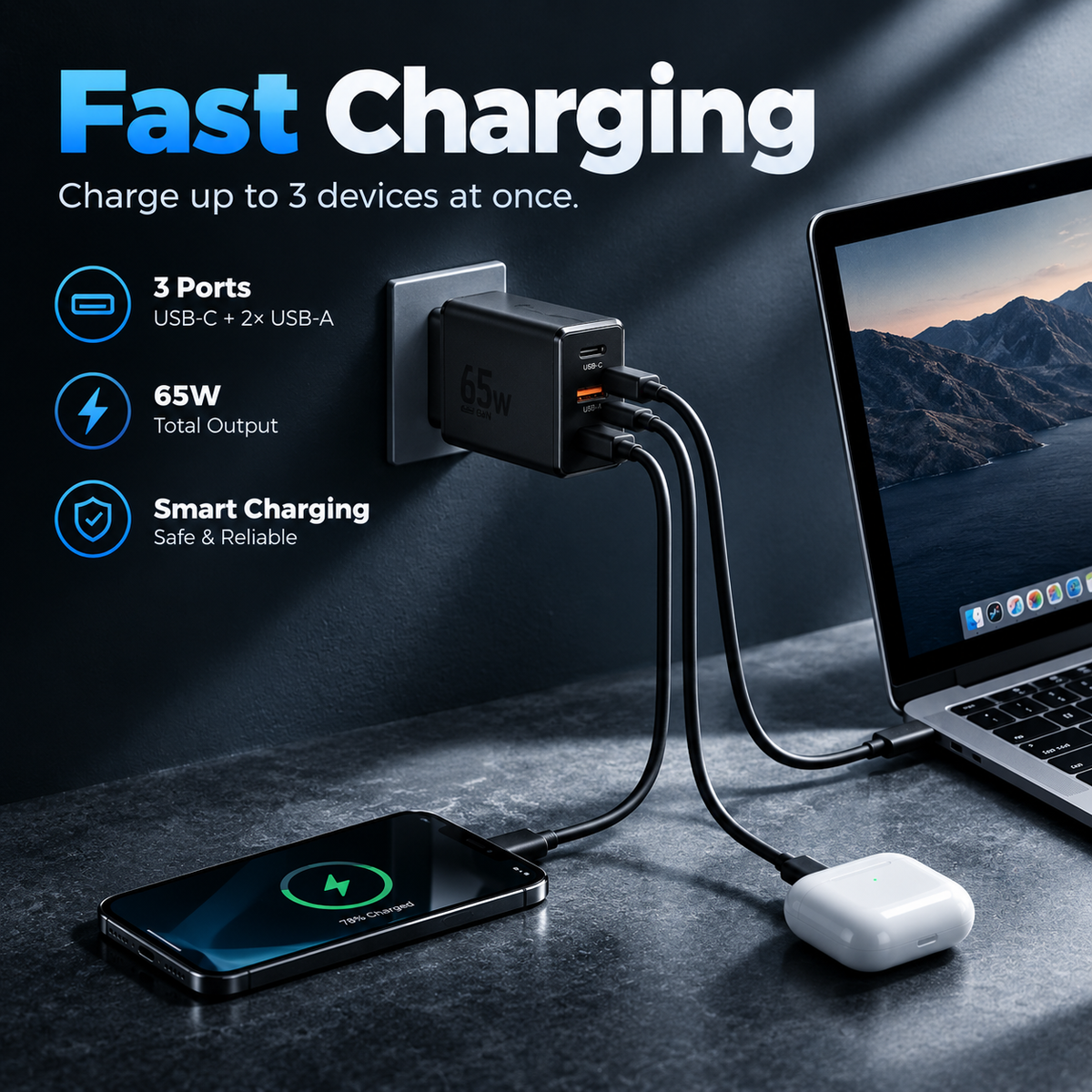 65W USB-C GaN Fast Charger