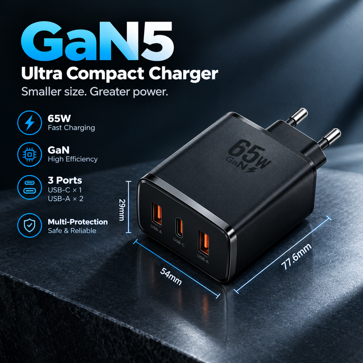 65W USB-C GaN Fast Charger