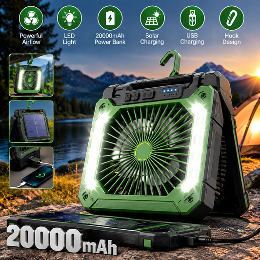 Solar Camping Fan + LED Lantern